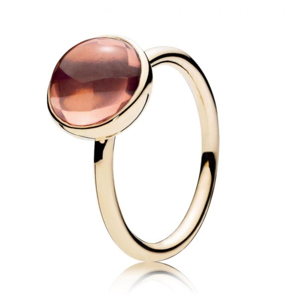 Pandora 14k Poetic Droplet Ring ✨ Solid Yellow Gold, Peachy Pink Stone, Like New